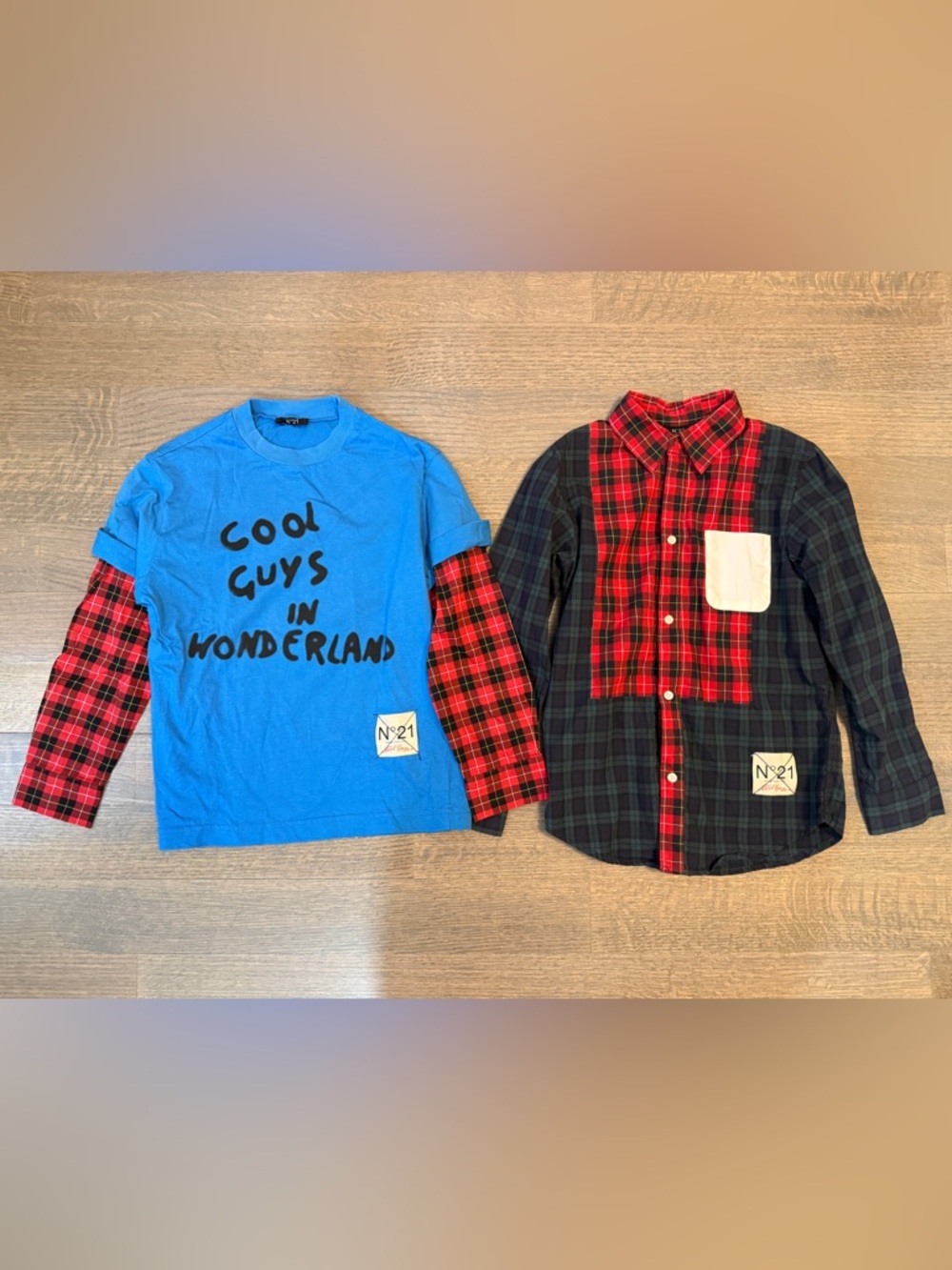 N°21 Kids Designer Bundle | Layered Graphic Tee & Patchwork Shirt | Size 8